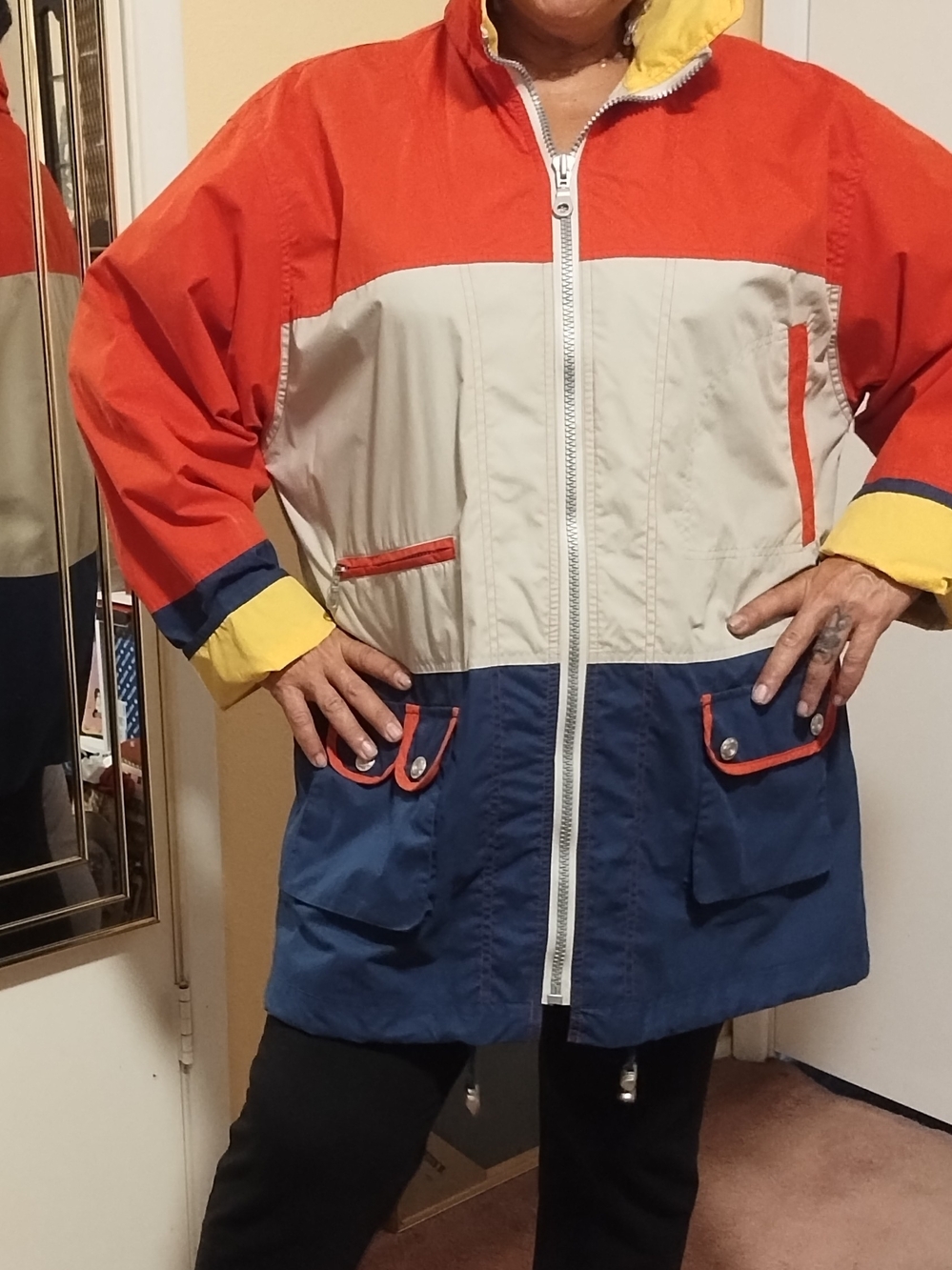Avon Colorblock Windbreaker Jacket - Red, Cream & Blue